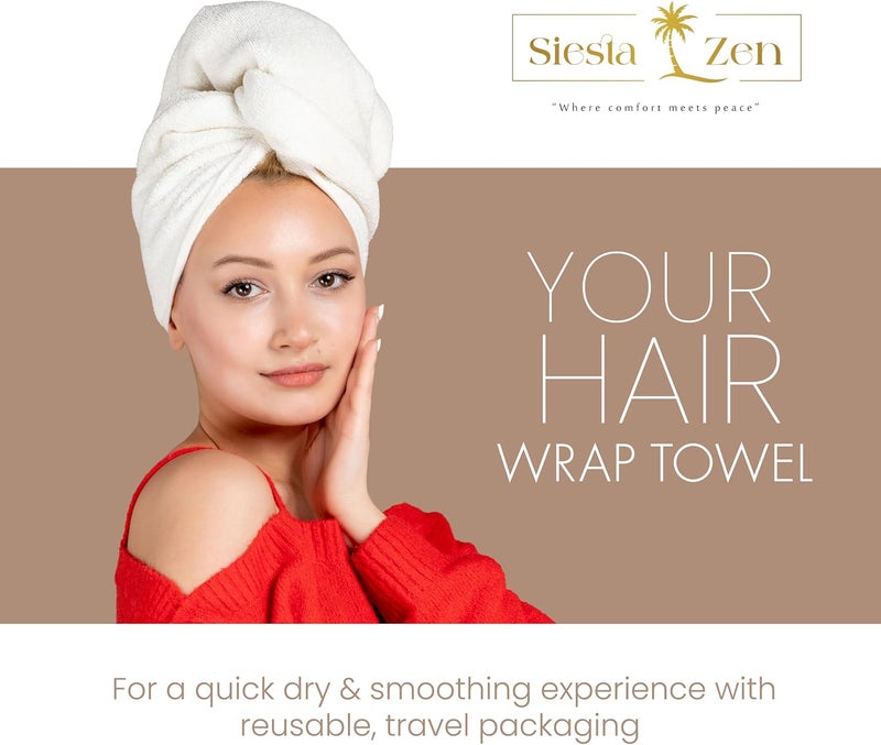 Siesta Zen Premium Quality 100% Combed Cotton Hair Drying Towel - White - Image 4